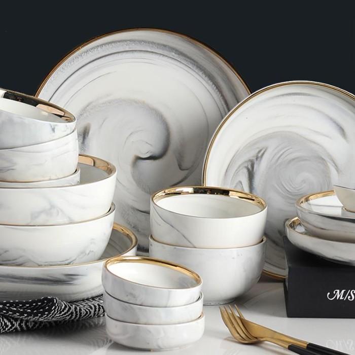 Terlaris Marble Bowl Gift Set / Set Kado Mangkuk Marble Mewah / Piring Marble