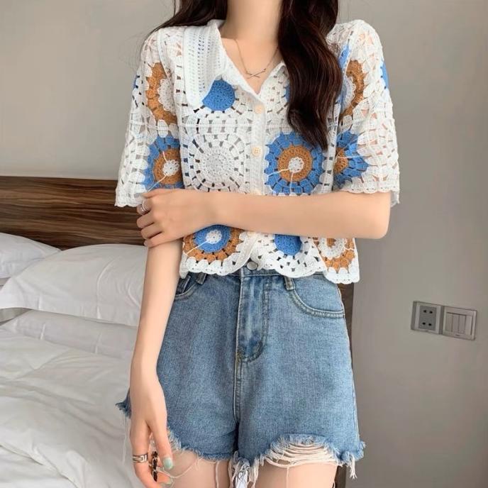 CLOUWNY - Atasan Wanita Blouse Sunnies Crochet Blouse Premium Crochet