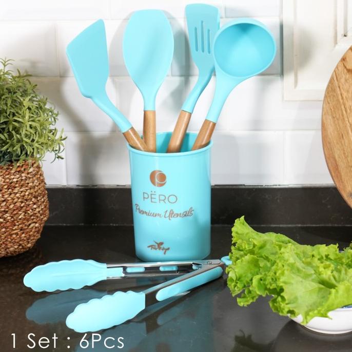 Pero Spatula Silicone Tahan Panas Set of 6 / Spatula Set dengan Holder