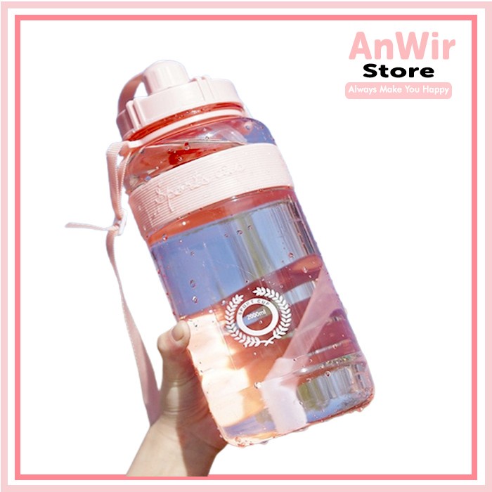 tempat minum Botol Air Minum Besar Sedotan Tali 1.5 1500 Liter Sport Cup Jumbo SM38 - Merah Muda W9O