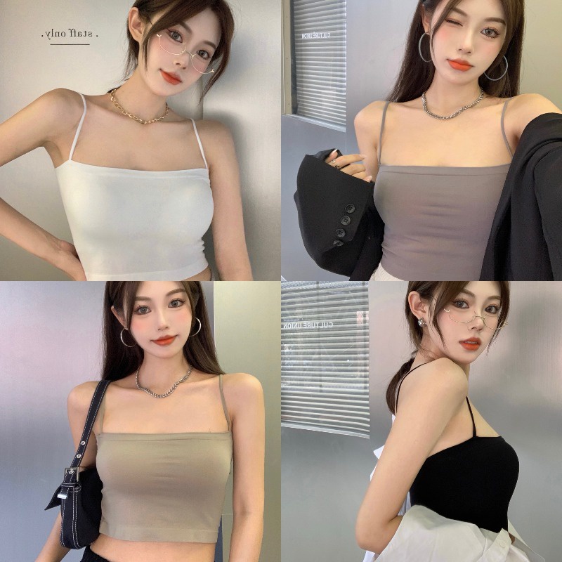 ♨ஐcropped top spring hot girls niche camisole camisole lingerie inner wear outer wear bottoming tube top pure desire top dibungkus dada dengan bantalan dada #COD