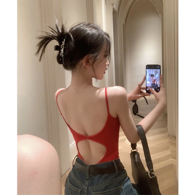 ✉☄cropped top keinginan murni angin musim panas slim hot girl design sexy backless camisole with one-piece top bottoming shirt for women #COD