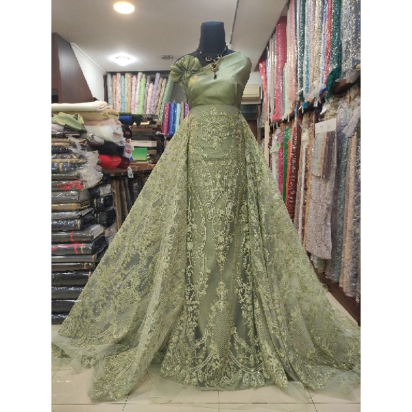 Kain Tile Brokat Etnik Payet Batu Akar Bridal AV397-22-3 Sage green