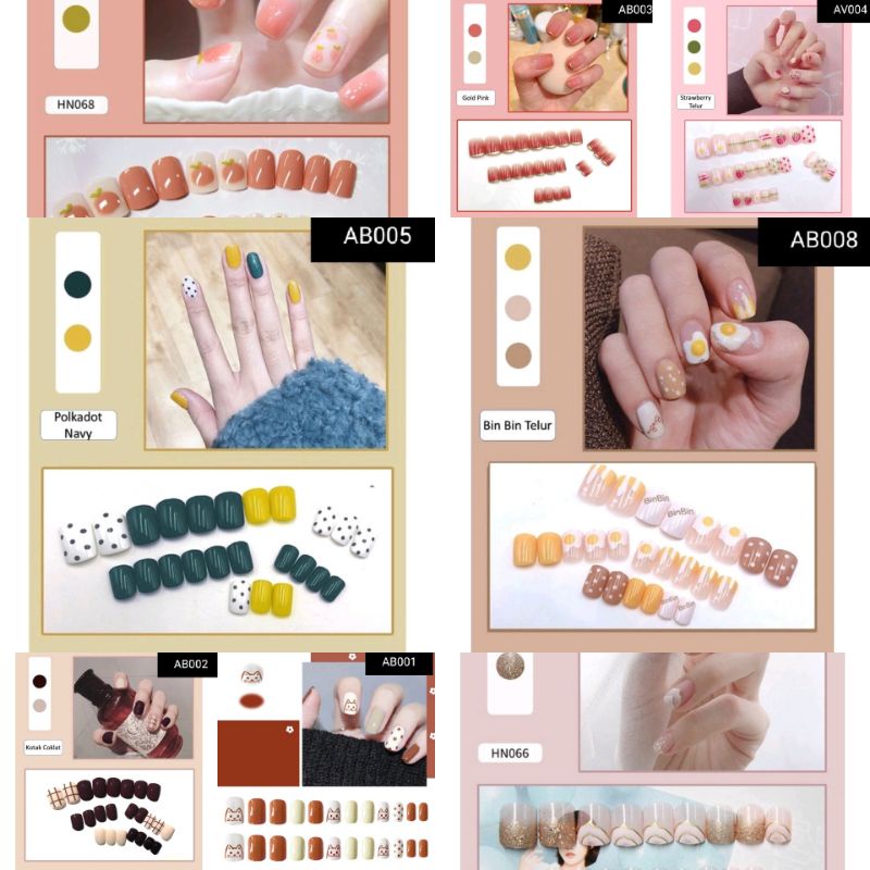 Series AB - Kuku Palsu Korea Fake Nail Cantik Lucu Cute Kawaii Murah Bagus Keren Nails Art Model Ter
