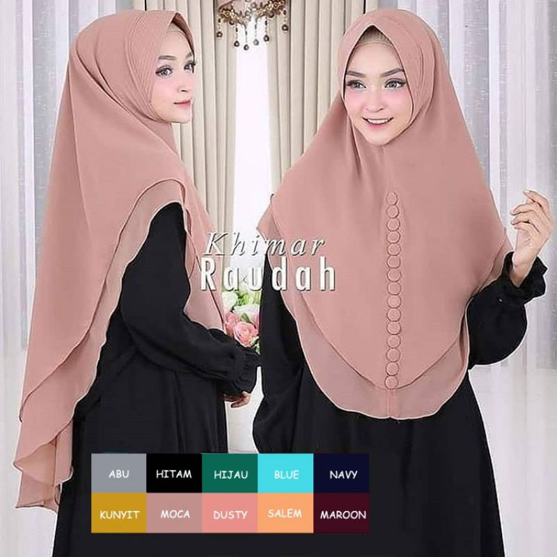 Hijab Instan 2 Layer Kancing / Khimar Raudah 2 Layer