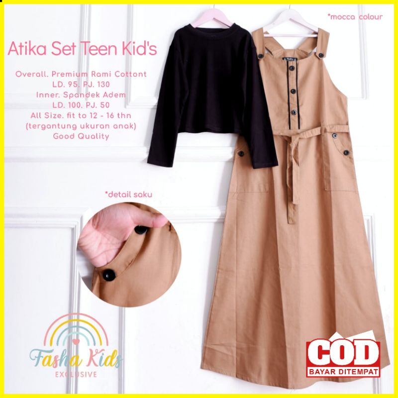 [FASHA KIDS] Atika Setelan Overall Anak Perempuan Tanggung Usia 12-16 Tahun PLUS MANSET Set Baju Kod