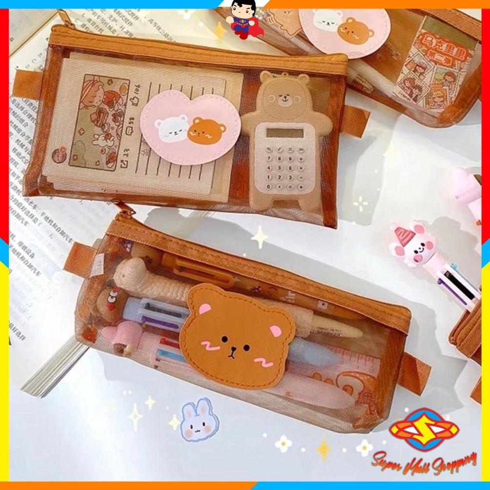 

SMS Tempat Pensil Zipper Coklat Motif Beruang Dompet Pensil Coklat Lucu Motif Bear Tempat Makeup Teddy Brown Model Jaring Transparan dan Multicolour Cute