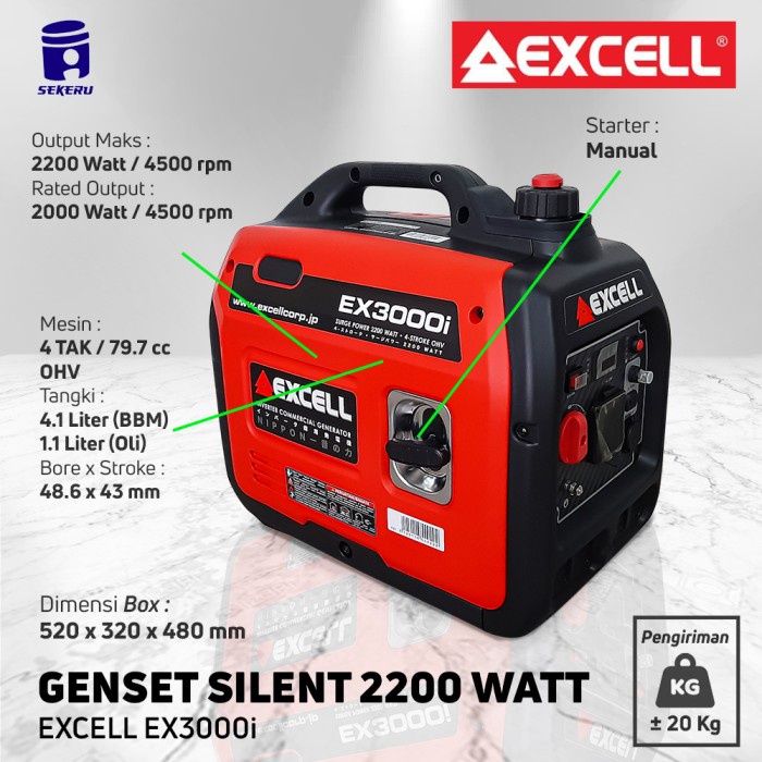 Ready Genset Silent 2200 watt Excell EX3000i