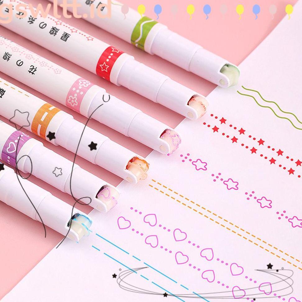 

Gswltt 6 Pcs Curve Stabilo Pen Graffiti Perlengkapan Kantor Lekukan Berbentuk Bunga Alat Menggambar Garis Warna-Warni Banyak Bentuk