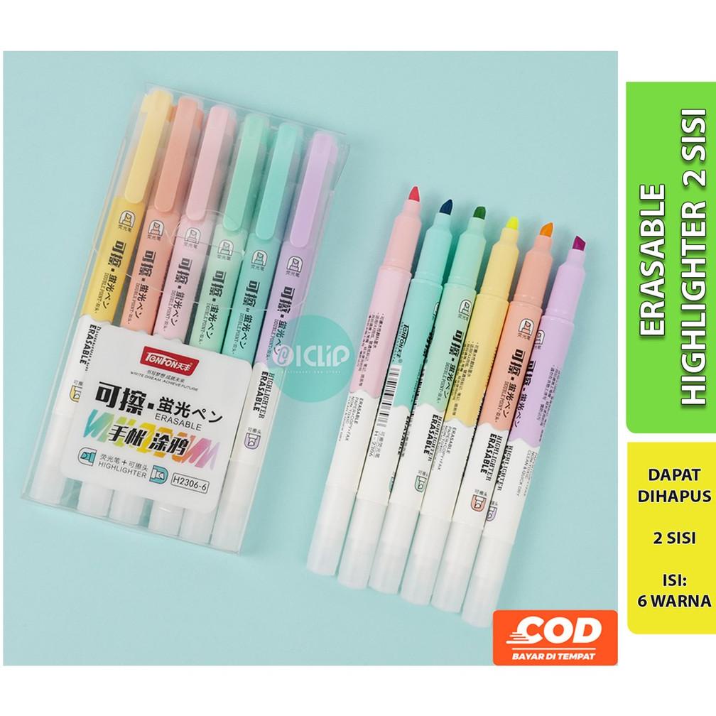 

Iclipstationery. Erasable Highlighter Set Erasable Highlighter Pen 2 Side Highlighter Stabilo Dapat Di Hapus 2 Sisi Merk Tenfon Isi 6 Pcs