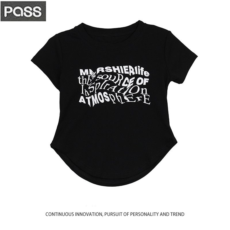 Red LULUS kapas murni Amerika retro surat desain tidak teratur t-shirt lengan pendek 2022 musim panas hot gadis atasan pendek