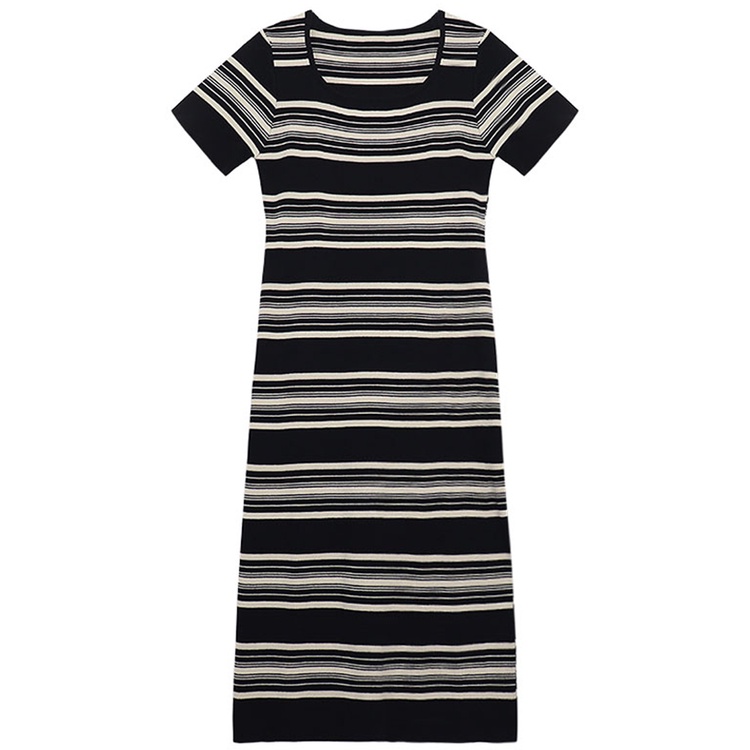 Red Gaun rajutan lengan pendek bergaris wanita musim panas 2023 gaya Korea baru pakaian luar gaya malas rok sedang in