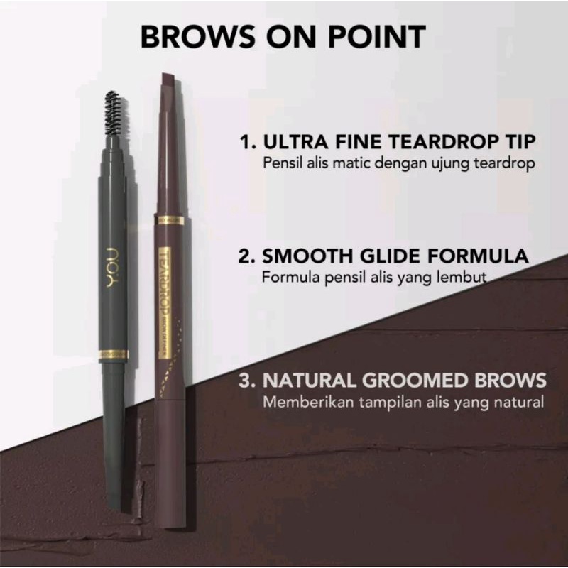 Y.O.U Teardrop Brow Definer Pensil Alis Waterproof Pigmented Eyebrow Tahan Lama YOU