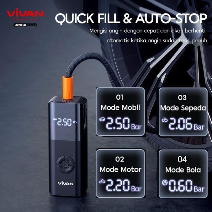 VIVAN Portable Air Pump Inflator Electric Pompa Ban Mobil Sepeda Motor