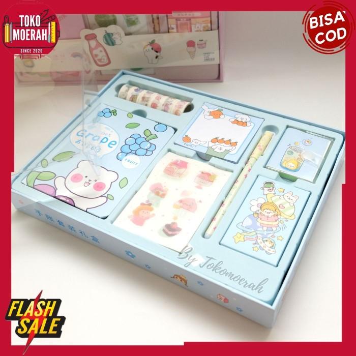

Paket Jurnal 7 In 1 Fruits Girl Day Peach Grape Pen Buku Washi Tape