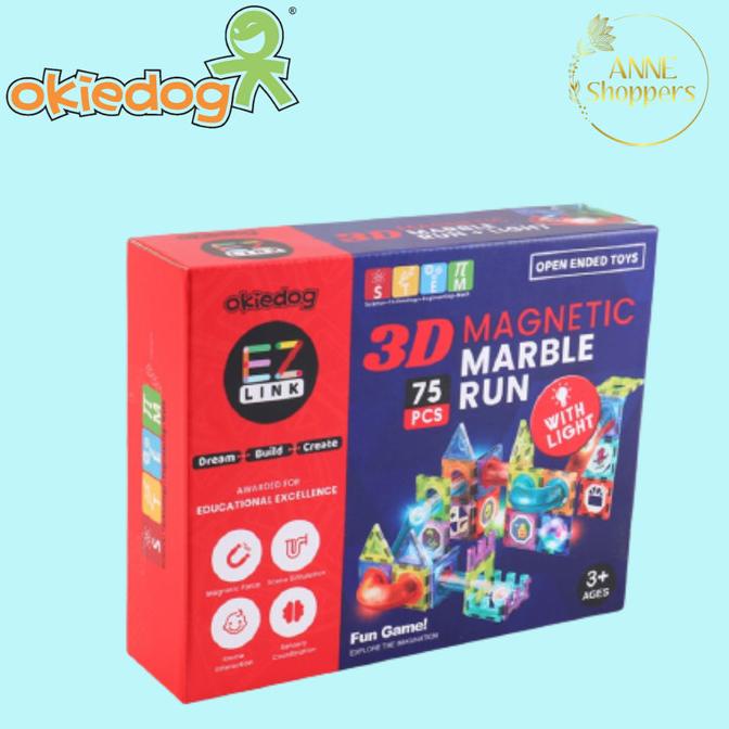 PROMO OKIEDOG EZLINK 3D MAGNETIC MARBLE RUN - 75 PCS - MAINAN EDUKASI ANAK TERBARU