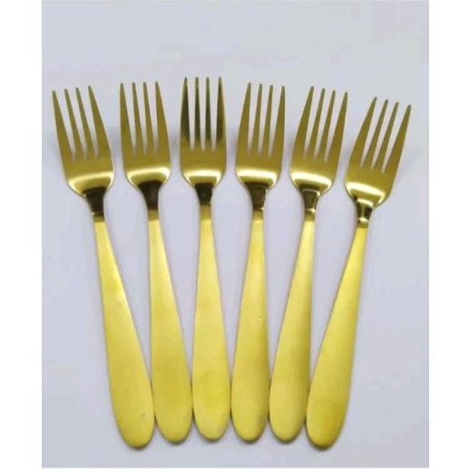 Cake Fork Garpu Kue Dessert Buah Emas Gold Stainless Steel #229 - isi 6 pcs