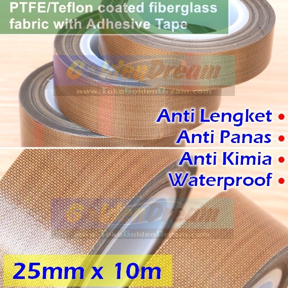 Serba murah TEFLON Tape 13mm / 19mm / 25mm / 50mm x 10m PTFE Fiberglass Adhesive Sealer Isolasi Pana