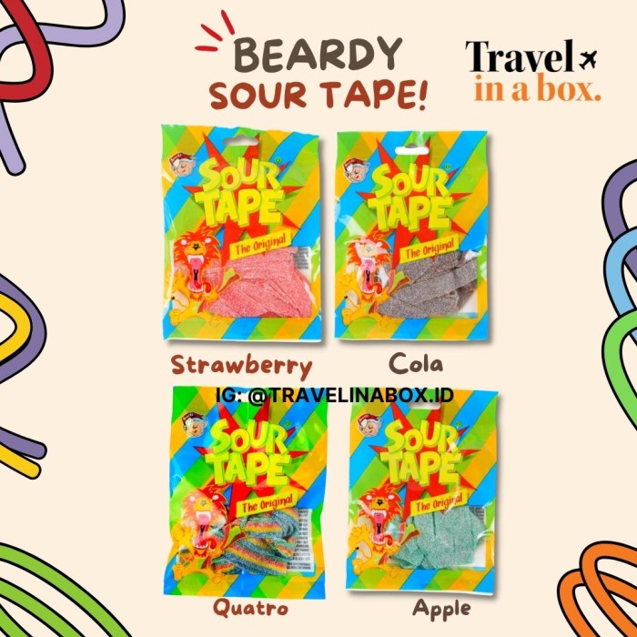 

Beardy Sour Tape Apple/ Cola/ Strawberry Candy - Permen Asem