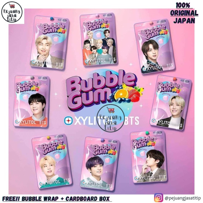 

Permen Xylitol Gum Lotte BTS Mix Berry & Peach Limited Original Japan