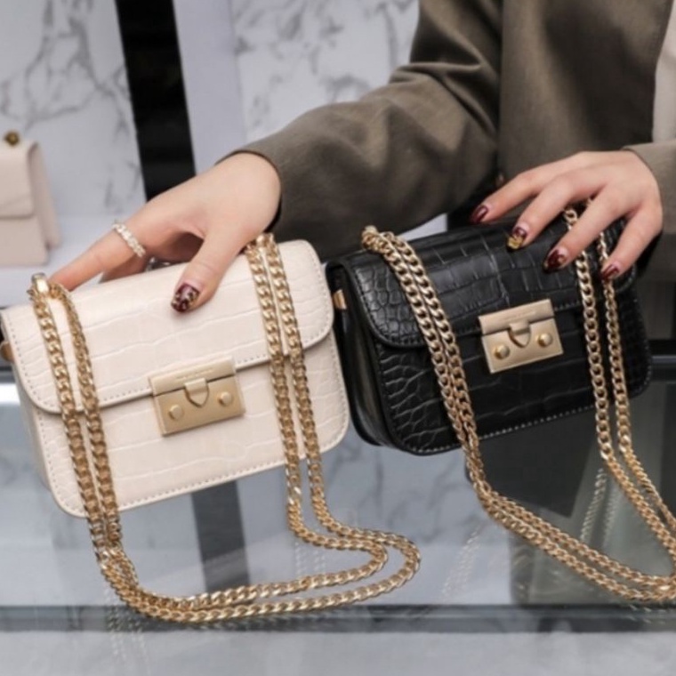 VIRAL TAS MINI CROCO/TAS WANITA TALI RANTAI/TAS SELEMPANG MALVIA BAG/SLINGBAG CROCO