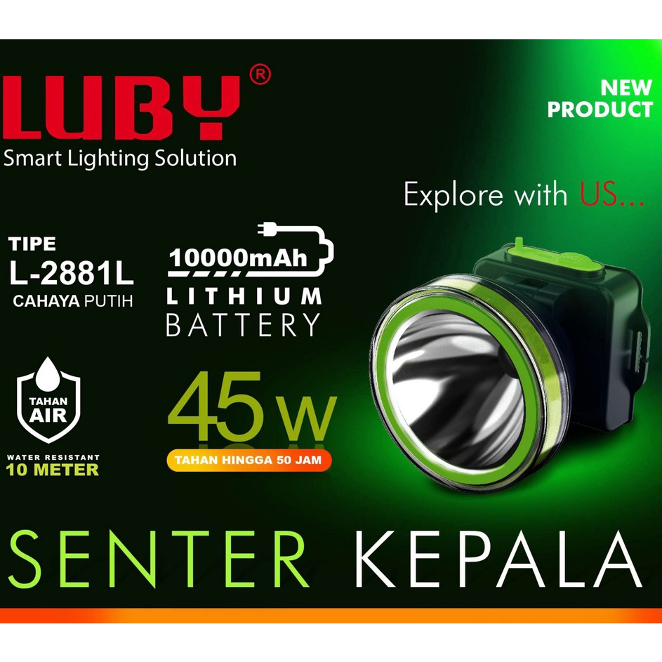 Super Kejutan Luby Senter Kepala LED Super Terang Lithium L 2881L/ L 2881K  LAMPU PUTIH/KUNING  45Wa