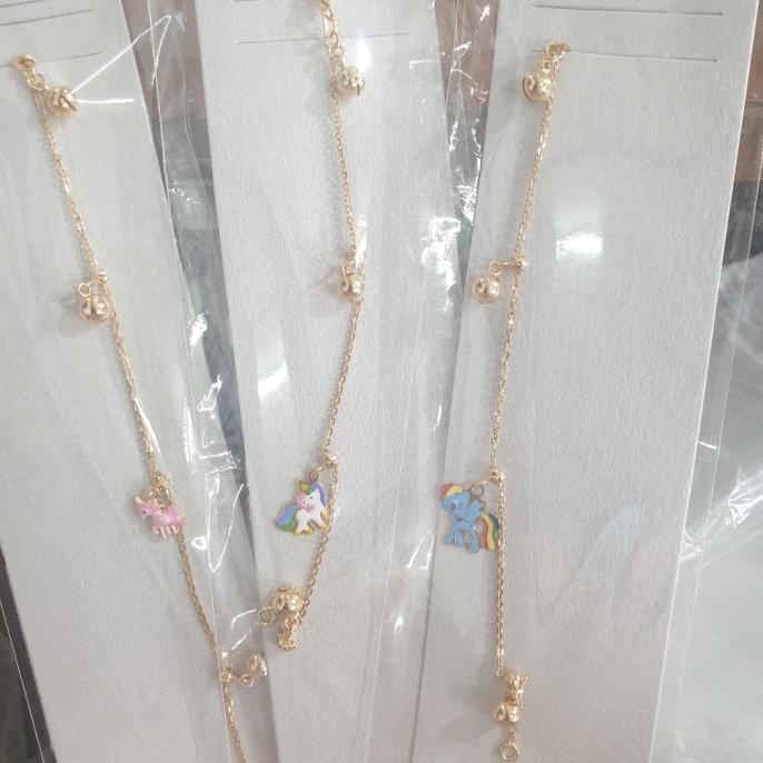 Gelang balita anak unicorn pony kuda emas asli 700 70% 16k bunyi 14 cm
