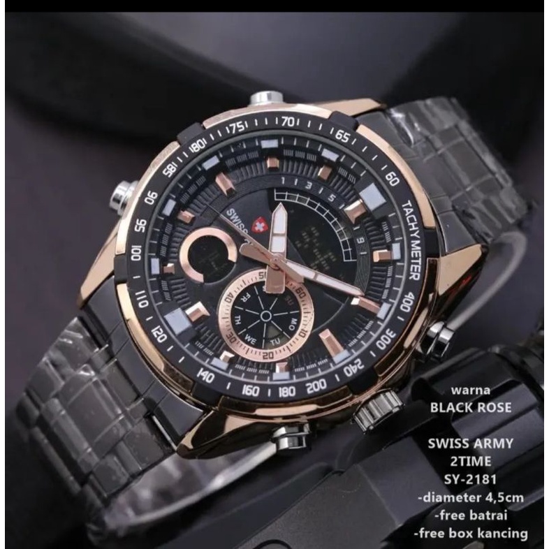Jam Tangan Pria Swis Army double Time digital analog stainless steel