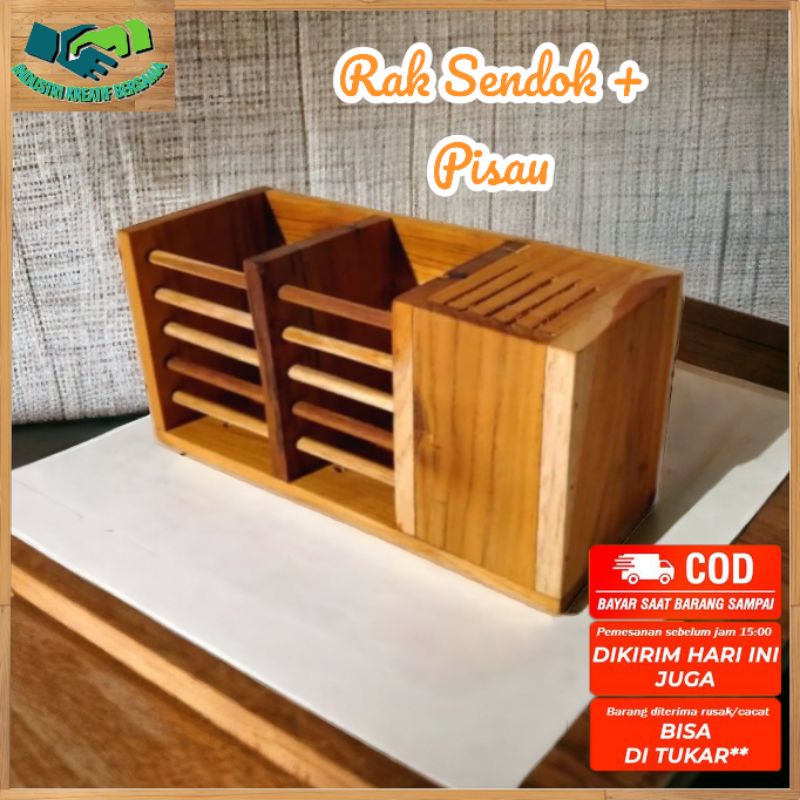 Tempat Sendok Garpu Pisau Kayu Jati Jawa Plitur Quality Premium