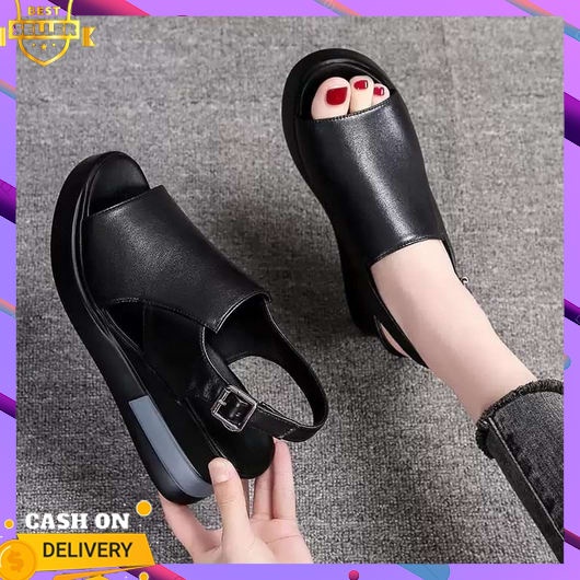 Sandal Wanita Kekinian 2023 Simple Elegan Sendal Remaja Mewah Ibu Empuk Cewek Korea Selop Wejes Hak 