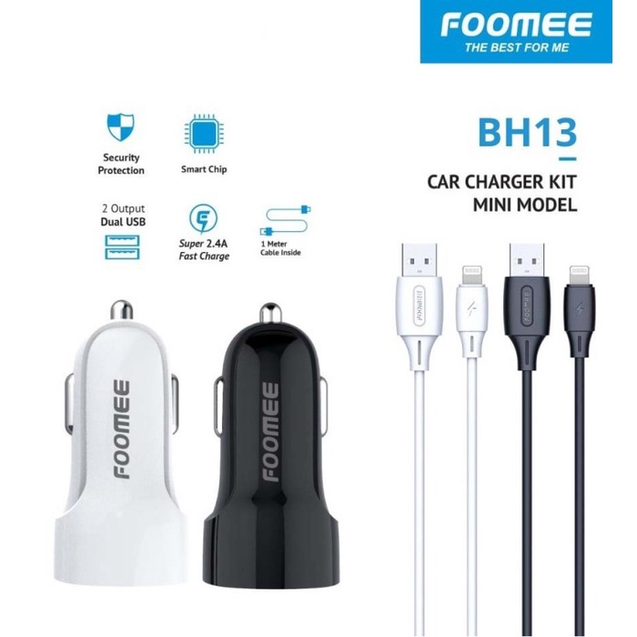 Charger Mobil Iphone FOOMEE BH13 Cas Mobil Lightning Dual USB 5V