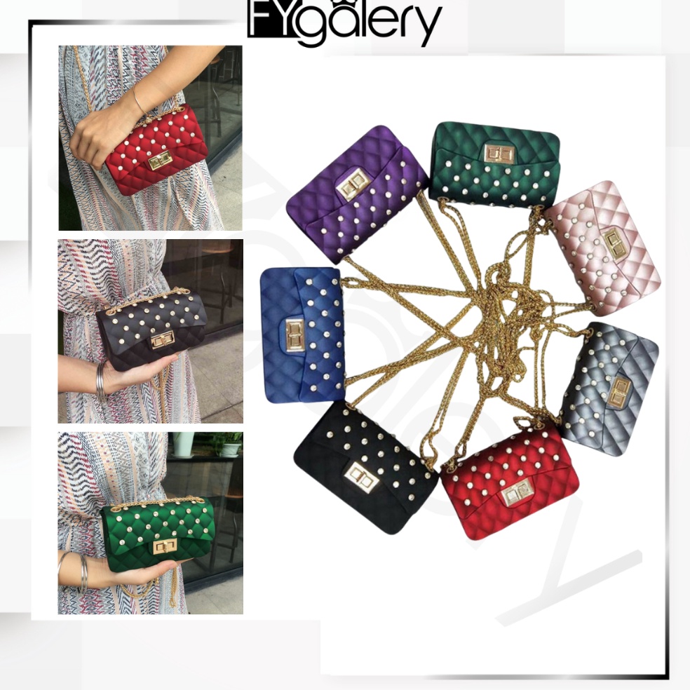 (D➸H9-♥) FYGALERY FYG1098 Tas Selempang Wanita Jelly Matte Maxi Diamond Motif Belah Ketupat 18Cm Sli