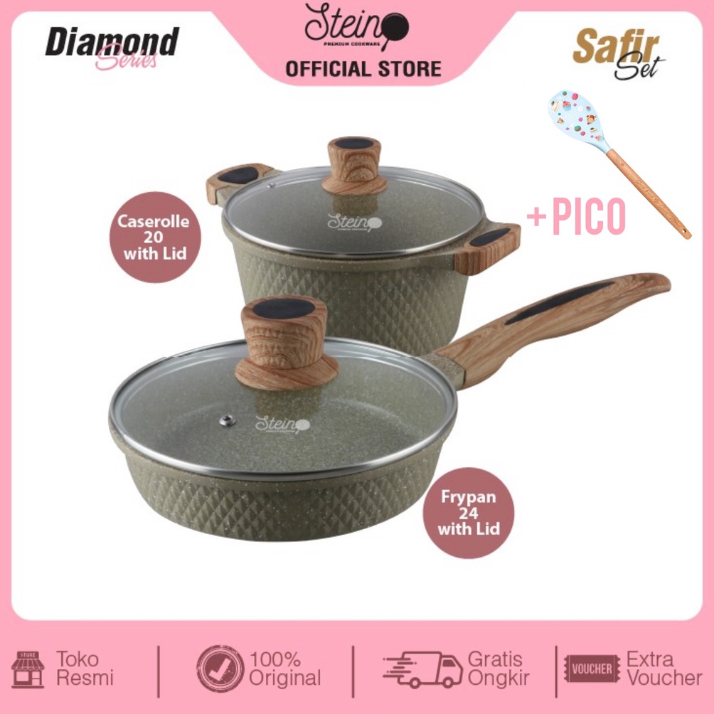 Laris Panci Steincookware Paket Safir Set Diamond Panci Stein Granite SAFIR Series Caserole Frypan S