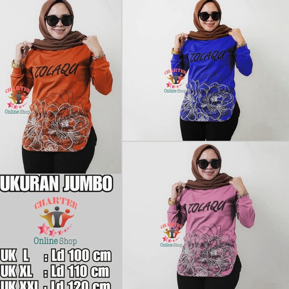 "PHL.12Jn23l" Semi Tunik Lengan Panjang Bunga Mawar Zolaqu ( 3 Ukuran ) Terbaru Jumbo Murah Berkuali