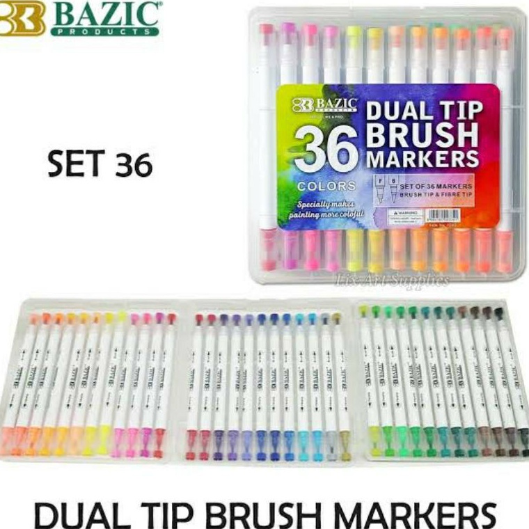 

Best seller BAZIC Spidol 12w 1238/24w 1239/36w 1240/Warna twin/ 2 mata pena/ Dual Tip Brush Marker TZS