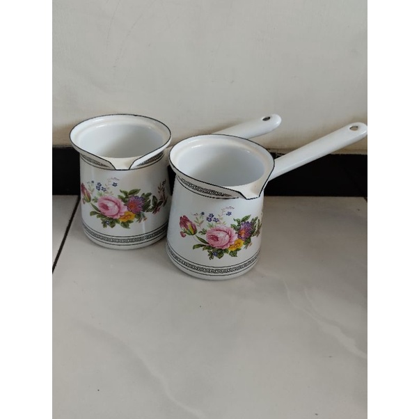 cofee warmer enamel / panci enamel bunga / panci kopi / pemanas kopi / panci putih