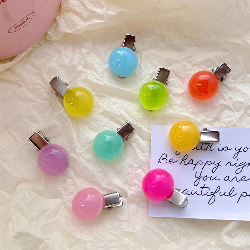 【Bayar di tempat】vintage Round Ball Hair Clip Girl Duckbill Clip Candy Color Poni Jepit Rambut Aksesori Rambut Manis