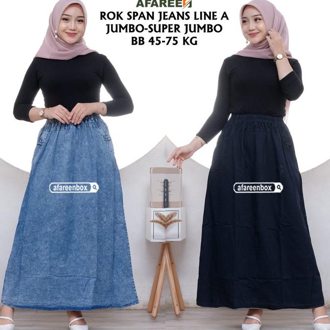 Rok Jeans Panjang Denim Rok Span Rok skrit Wanita Jumbo
