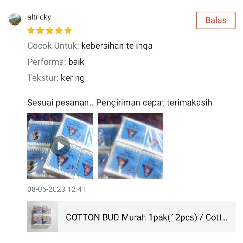(12pack)Cotton Bud Anak Dewasa Lembut Murah Pembersih Telinga /Korek Kuping katenbad isi 12x40stick