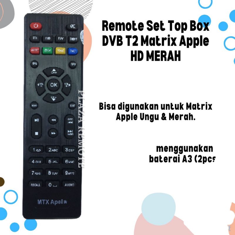 Remote Set Top Box DVB T2 Matrix Apple Merah Kuning Hitam Remot Matrix Burger Hijau
