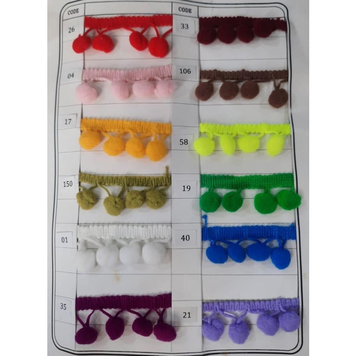 Hiok Renda Pom-Pom Besar/ Renda Bakso Besar/ Renda Bordir Pom-Pom - 20 Yds