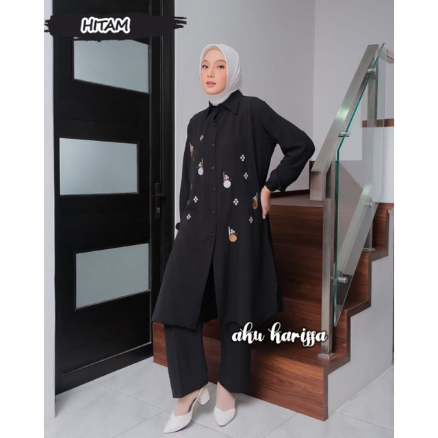 setelan celana tunik ayula aku karissa one set setcel Be happy oneset terbaru modis lucu murah muslim wanita kerja hangout ootd fashion