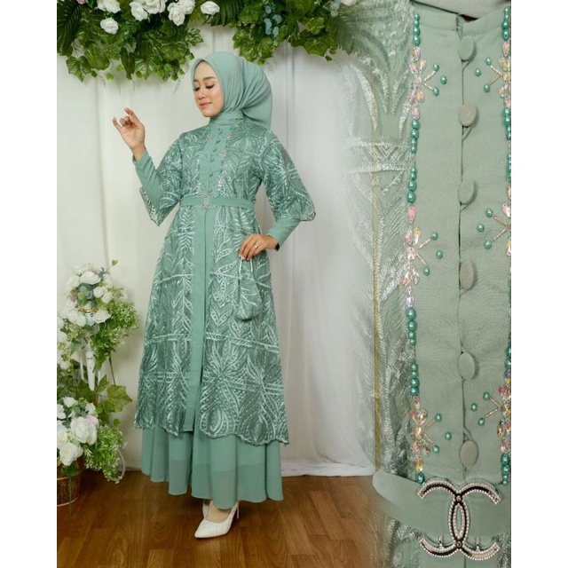 Gamis Adeena Dress Tile Sapto / Gamis Tile / Gamis Pesta / Gamis Cardigan Lepas Pasang / Gamis Kondangan / Gamis Mewah / Gamis Seragaman Keluarga / Gamis Wisuda / Gamis Lamaran / Dress Pesta / Dress / Gamis Brokat / Gamis Busui