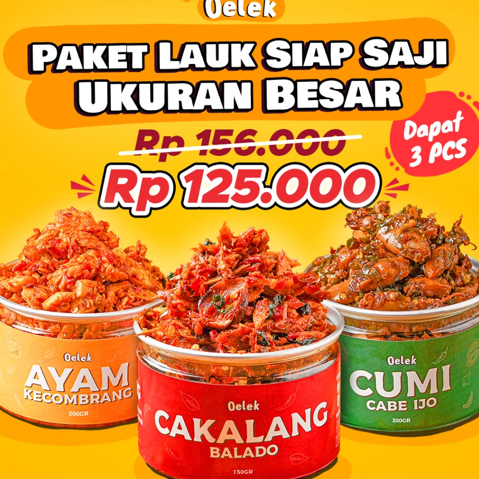 

Ready Oelek Paket Lauk Siap Saji / Cumi Cabe Ijo / Ayam Kecombrang / Cakalang Balado / Lauk Siap Saji Harga Termurah