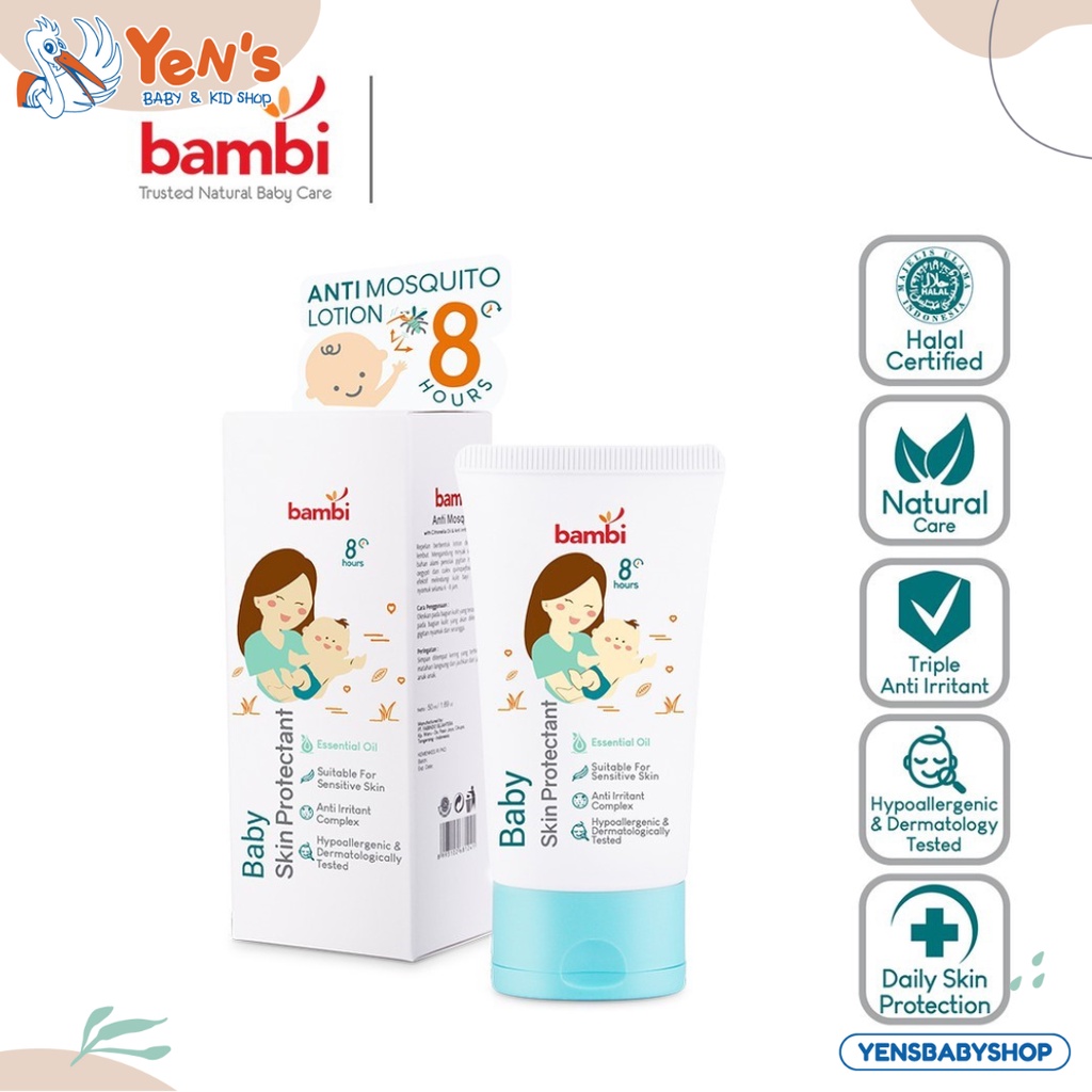 Bambi Baby Skin Protectant With Essential Oil 50ml | Lotion Pelindung Dari Gigitan Nyamuk Dan Seranggan Bayi Kulit Normal - Sensitif