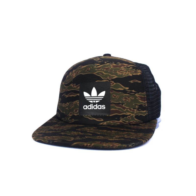 Topi Snapback Trucker Ad*das Skateboarding Olive Green Tiger Stripe OSFA Adjustable Second Murah Ori