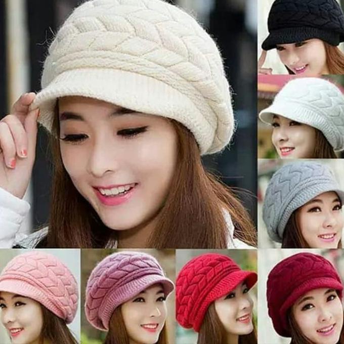 Topi kupluk wanita rajut korea import winter