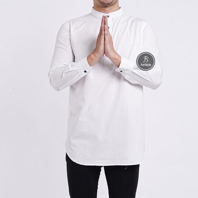 Baju Kemeja Koko Pria Kurta Polos Muslim Merah Maroon