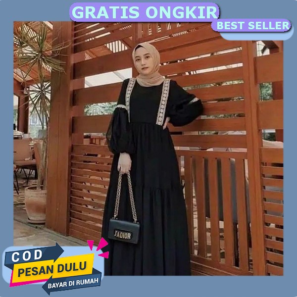 G & M Fashion~Gamis Brokat Pesta Wanita Muslimah Terbaru 2023 | Dress Wanita Bahan Ceruti Babydoll M