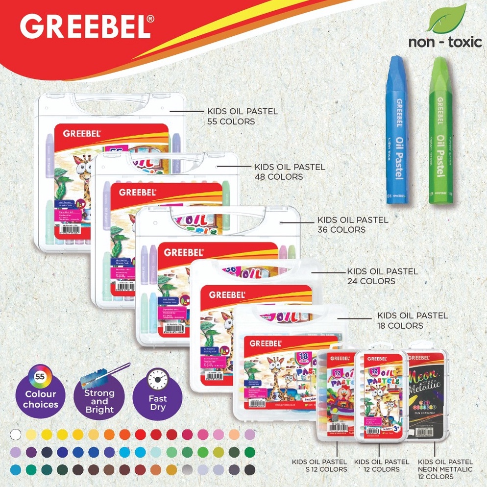 

GREEBEL Crayon Krayon KIDS OIL PASTEL/ tidak berdebu & cerah untuk Sekolah Anak & professional non toxic ☍Terbaru